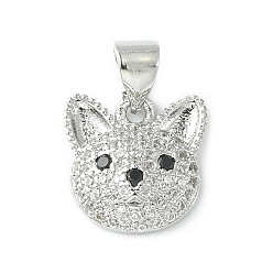 Платина Латунные микро проложить кубического циркония прелести, очарование головы собаки, платина, 12x11.5x3.8 мм, отверстие : 4.5x3.5 мм