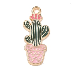 Pink Alloy Pendants, Cactus Charms, Light Gold, Pink, 22.5x10x1.5mm, Hole: 1.5mm