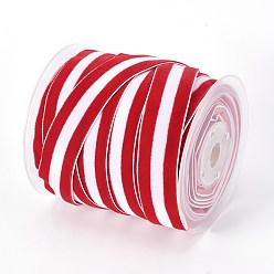 Red Polyester Ribbon, Single Face Velvet Ribbon, Binary Colour, Striped Pattern, Red, 3/8 inch(10mm), about 50yards/roll(45.72m/roll)