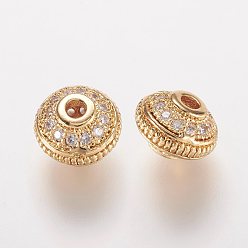 Золотой Латунные микро проложить кубического циркония бусы, рондель, золотые, 7x5 мм, отверстие : 1 мм