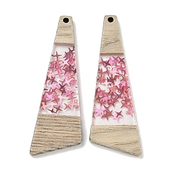 Светло-Вишневый Деревянные подвески, смола и золотая фольга, треугольные, светло-вишневый, 57x19x4 мм, отверстие : 2 мм