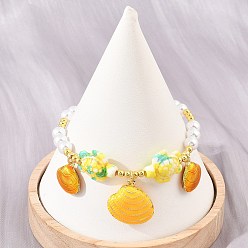 Or Bracelets à breloques en forme d'étoile de mer, en laiton émaillé, pour femmes, bracelets ronds en ABS avec imitation perles, crémaillère plaquage, plaqué longue durée, sans cadmium et sans plomb, réel 18 k plaqué or, or, 7.36 pouce (18.7 cm)