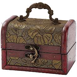 Светло-хаки Вырезанная полая 1деревянная винтажная шкатулка для украшений из ПК, искусственная кожа декоративные сундуки с сокровищами, с ручкой для переноски и замком, прямоугольные, светлый хаки, 12x9.1x8 см