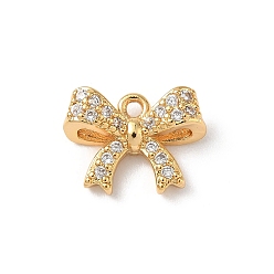 Настоящее золото 18K Латунные микропаве прозрачные кубические циркониевые подвески, очарование бантом, без никеля , реальный 18 k позолоченный, 9.5x12.5x4.5 мм, отверстие : 1.2 мм