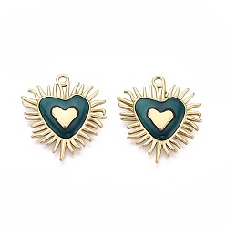 чирок 304 подвески из нержавеющей стали и эмали, сердце прелести, ионное покрытие (ip), реальный 18 k позолоченный, зелено-синие, 24~24.5x21x2 мм, отверстие : 1.6 мм