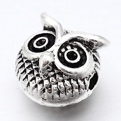 Antique Silver Halloween 3D Owl Head Alloy Beads, Antique Silver, 10x11x8mm, Hole: 1mm
