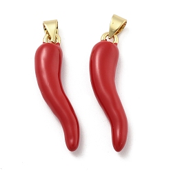 (123L) Белый крем непрозрачный блеск Латунь эмаль подвески, без кадмия, без никеля и без свинца, рог изобилия / итальянский рог корничелло амулеты, реальный 18 k позолоченный, огнеупорный кирпич, 30x8.5x5.5 мм, отверстие : 5x3 мм