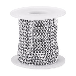 Platinum 10M Aluminium Curb Chains, Unwelded, with Spool, Platinum, 5x3.5x1mm