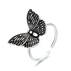 Античное Серебро Латунные манжеты-бабочки с открытыми кольцами для женщин, античное серебро, размер США 6 (16.5 мм)