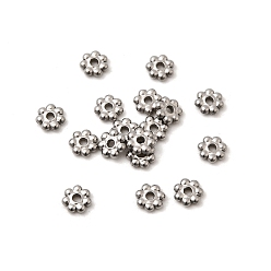 Нержавеющая Сталь Цвет 304 из нержавеющей стали разделительные бусины, цветок, цвет нержавеющей стали, 5x1.3 мм, отверстие : 1 мм