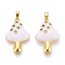 Белый Латунные микро проложить кубического циркония подвески, без кадмия и без свинца, гриб, с эмалью, реальный 18 k позолоченный, белые, 26x16x4~5 мм, отверстие : 5x2 мм
