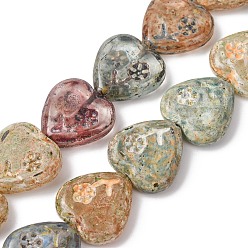 (52) Непрозрачная лаванда Окрашенные стеклянные бусины , Сердце со цветками , разноцветные, 16x16x4.5 мм, отверстие : 1.2 мм, около 25 шт / нитка, 15.47'' (39.3 см)