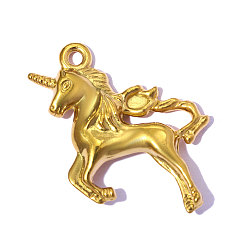 Настоящее золото 18K 304 подвески из нержавеющей стали, очарование единорога, ионное покрытие (ip), долговечный, реальный 18 k позолоченный, 29x25 мм, отверстие: 1.90 мм