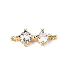 Real 18K Gold Plated Brass Pave Clear Cubic Zirconia Connector Charms, Flat Round Links, Real 18K Gold Plated, 4x12x2.5mm, Hole: 1mm