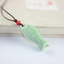 Темный Морско-зеленый Фарфоровые подвески в виде рыбок и свистков с регулируемым вощеным шнурком., темно-зеленый, 17.72~31.50 дюйм (45~80 см)