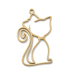Золотой Полые 201 из нержавеющей стали кулоны, подвески в форме кошки, золотые, 27.5x17x1 мм, отверстие : 1.5 мм