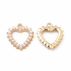 Golden ABS Plastic Imitation Pearl Pendants, with Alloy Findings, Heart Charm, Golden, 16.5x15.5x2mm, Hole: 1.6mm