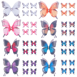 (52) Непрозрачная лаванда 80шт. 8 цвета искусственные 2-слойные волокна тюль украшения аксессуары, 3d поделка бабочка из органзы, с кристально горный хрусталь, разноцветные, 45x37x3 мм, 10 шт / цвет