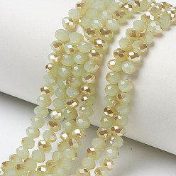 Желто-Зеленый Стеклянные бусины с гальваническим покрытием , имитация нефрита, с половиным покрытием, с покрытием цвета радуги, граненые, рондель, желто-зеленый, 3.5x3 мм, отверстие : 0.4 мм, около 123~127 шт / нитка, 13.7~14.1 дюйм (35~36 см)
