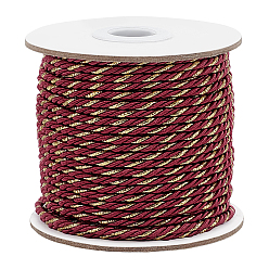 Rouge Cordon torsadé en polyester 33~35m 3-ply, avec fil métallique, ronde, rouge, 3mm, environ 36.09~38.28 yards (33~35m)/rouleau