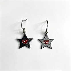 Star Gothic Alloy Enamel Dangle Earrings, Black, Star, 30mm