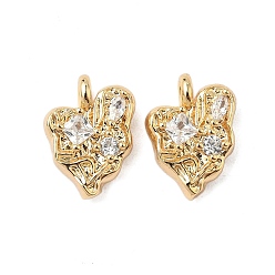 Настоящее золото 18K Латунные микропаве прозрачные кубические циркониевые подвески, без никеля , сердце, реальный 18 k позолоченный, 12.5x9.5x3.5 мм, отверстие : 1.6 мм