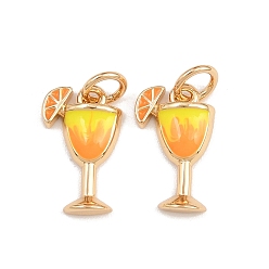 Желтый Латунь эмаль подвески, пить чары, стойки покрытие, без кадмия и без свинца, долговечный, реальный 18 k позолоченный, с целью перехода в кольце, желтые, 13.5x9.5x2.5 мм, отверстие : 3 мм