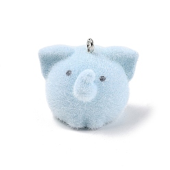 Слон Кулоны из флокированной смолы, с железной платиной петлей, слон, 23.5x28x24.5 мм, отверстие : 2 мм