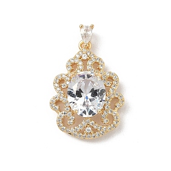 Прозрачный Латунные микро проложить кубического циркония подвески, без никеля , цветок с овальной, реальный 18 k позолоченный, прозрачные, 26.5x19.5x6.5 мм, отверстие : 2.5x3.5 мм