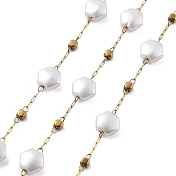 Настоящее золото 18K Цепочки из искусственного жемчуга и бусин из нержавеющей стали, с 304 цепями из нержавеющей стали, ионное покрытие (ip), пайки, с катушкой, реальный 316 k позолоченный, 18 мм