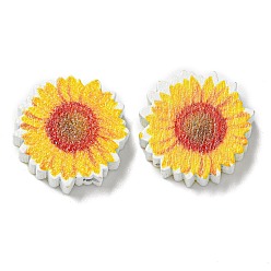 Gold Bedruckte Holzperlen, Sonnenblume, Gold, 19.5x5.5~6 mm, Bohrung: 2.5 mm