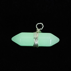 Silver Luminous Glass Pendants, with Silver Tone Copper Wire Wrapped, Bullet, Silver, 11x23x7mm, Hole: 1.6mm