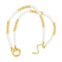 Настоящее золото 18K Изготовление круглых бусин из латуни и АБС-пластика, имитирующих жемчуг., с пружинными кольцами ворот, без кадмия и без свинца, долговечный, стойки покрытие, реальный 18 k позолоченный, 17.48 дюйм (44.4 см)