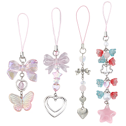 (52) Непрозрачная лаванда 4шт. сплава и акриловые мобильные ремешки, разноцветные, 112~170 мм, 4 шт / комплект