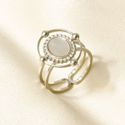 Нержавеющая Сталь Цвет 304 Открытые кольца-манжеты из нержавеющей стали с натуральными ракушками для женщин, овальные, цвет нержавеющей стали, 18 мм, внутренний диаметр: 17 мм