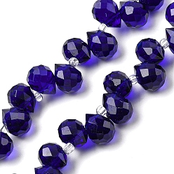 Темно-Синий Прозрачные стеклянные бусины, слезинки, Топ пробуренной, граненые, темно-синий, 10.5x8 мм, отверстие : 1.2 мм, около 95~100 шт / нитка, 61~62 см