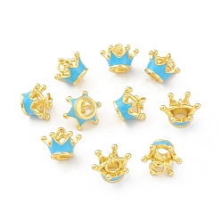 Небесно-голубой Кулоны из экологически чистой латуни с эмалью, с целью перехода в кольце, без свинца и без кадмия, реальный 18 k позолоченный, корона очарование, голубой, 9x12x12 мм, отверстие : 3.5 мм