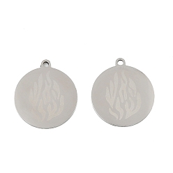 Нержавеющая Сталь Цвет 201 подвески из нержавеющей стали, плоский круг с огненными чарами, лазерная резка, цвет нержавеющей стали, 18x16x1 мм, отверстие : 1.4 мм