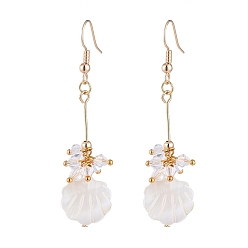 Прозрачный Болтаются серьги, кластерные серьги, с гранеными стеклянными шариками, натуральные пресноводные раковины и серьги из латуни, форма морского гребешка, прозрачные, 61 мм