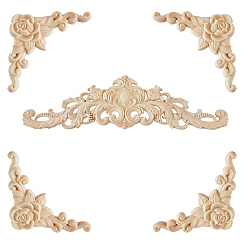 Цвет Древесины Аппликация из резного дерева, центральная цветочная длинная аппликация, дверной шкаф-кровать неокрашенный декор европейский стиль, деревесиные, 80~83x80~300x7.5~9 мм