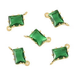 Зеленый Прямоугольные подвески-коннекторы из латуни с инкрустацией кубическим цирконием, без кадмия, без никеля и без свинца, реальный 18 k позолоченный, зелёные, 13x7.5x4 мм, отверстие : 1 мм