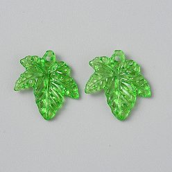 Зеленый лайм Прозрачные акриловые подвески, лист, зеленый лайм, 21x19.5x3.5 мм, отверстие : 1.6 мм