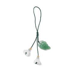 Gemstone Imitation Jade Glass & Natural Green Aventurine  Pendant Mobile Straps, Nylon Cord Mobile Accessories Decor, 11cm