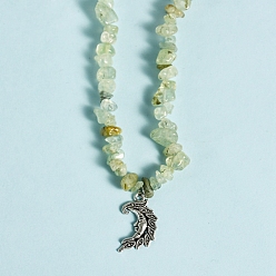 Prehnite Natural Prehnite  Necklaces, with Alloy Charms, Moon Face, 14.57 inch(37cm)