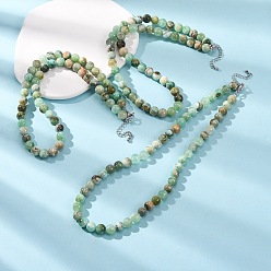 Green Line Jasper 8MM Natural Green Line Jasper Round Beaded Necklaces, with Brass End Chains, Platinum, 17.52 inch(44.5cm)