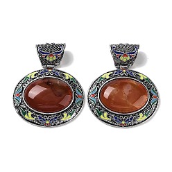 Red Agate Натуральный красный агат подвески, с фурнитурой из сплава античного серебра и эмалью, овальные, 54x59.5x15 мм, отверстие : 13x11 мм