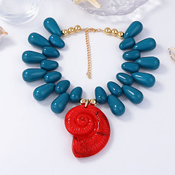 Стально-синий Подвеска в форме морской ракушки из пластика, каплевидные бусины, ожерелья для женщин, золотые, стальной синий, 14.57 дюйм (37 см)