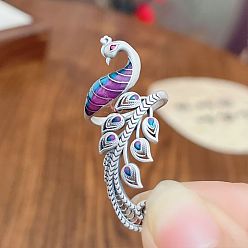 Античное Серебро Эмалевые манжеты из цинкового сплава Феникс, античное серебро, внутренний диаметр: регулируемый