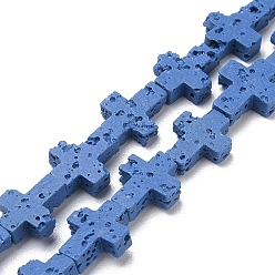 Васильковый Синтетические бусины из лавы, окрашенные, крестик, васильковый, 11x9x3 мм, отверстие : 1 мм, около 34 шт / нитка, 14.96'' (38 см)