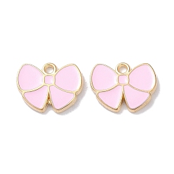 Pink Подвески из эмали и сплава, золотые, очарование бантом, розовые, 11x14x1.5 мм, отверстие : 1.5 мм